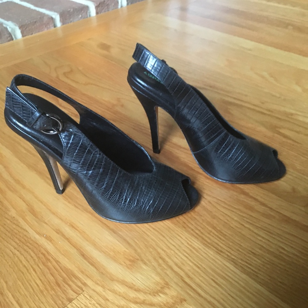 Ask Alice Black Croc Peep Toe Sling Back Pumps